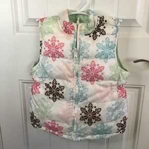 Gymboree Puffer Vest White pastel Snowflake Mint Green girls size S(5-6)